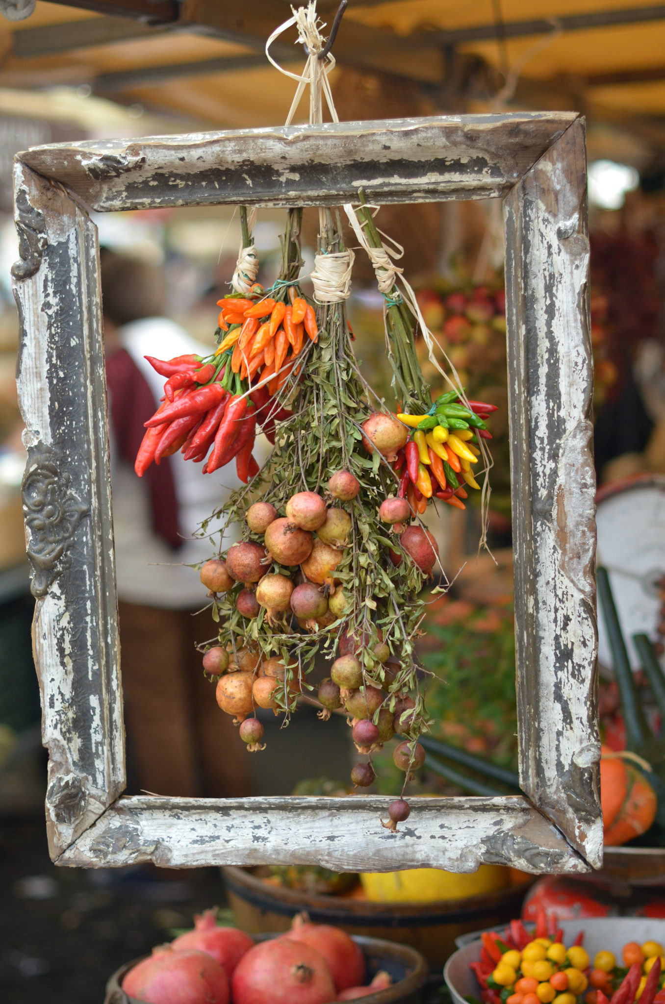 Framed vegetables in market