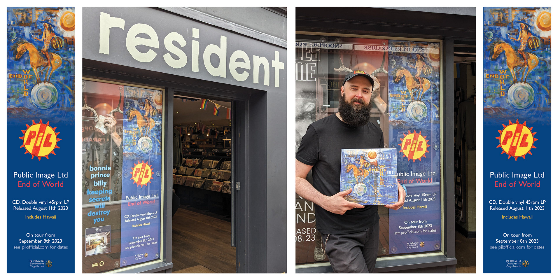 Resident Records, Brighton: Original window display layout (left & right) and on display in store (centre)