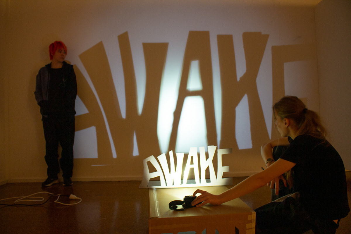 Testing it out in the exhibition space before the night