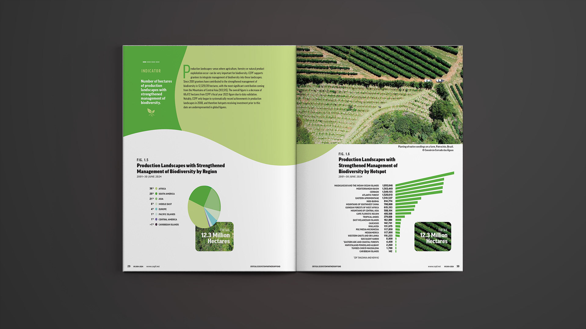 Another spread with charts and a supporting story