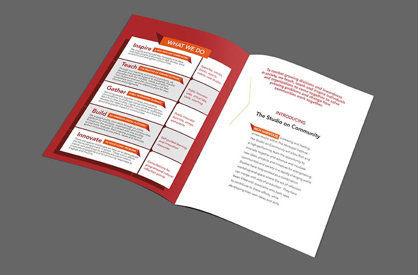 Next interior spread describing what the organization does for other organizations