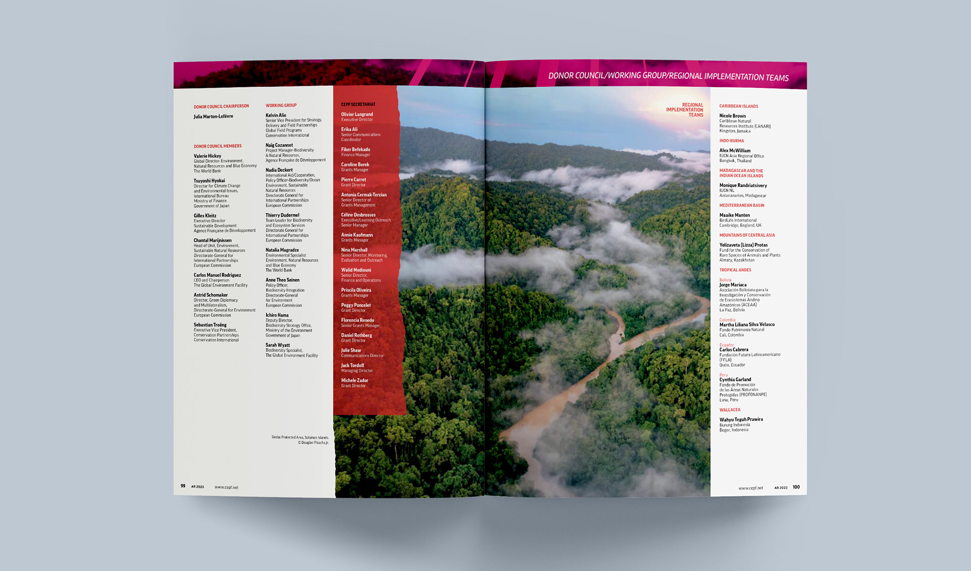 Spread listing out the people on the donor council and other implementation teams