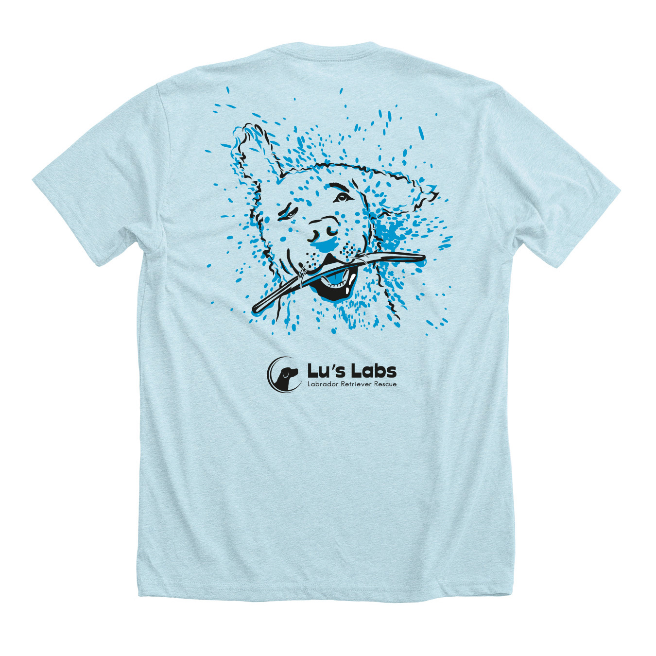 T-shirt featuring illustration of Labrador shaking water off