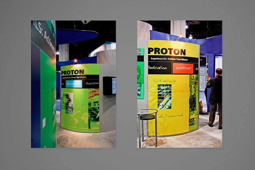 Another set of different photo views of exhibit panels used at a satellite conference by rocket launch management organization