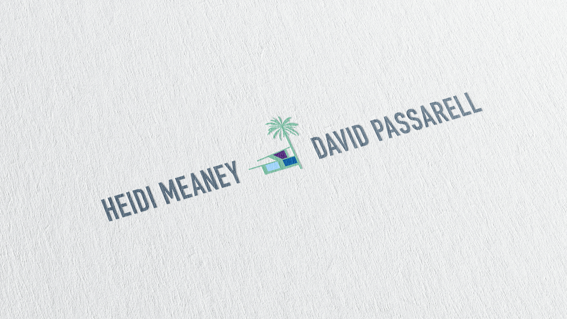 Full color version of logo for a Palm Springs pair of realtors. The logo mark consists of a palm tree and a mid century modern abstract home.