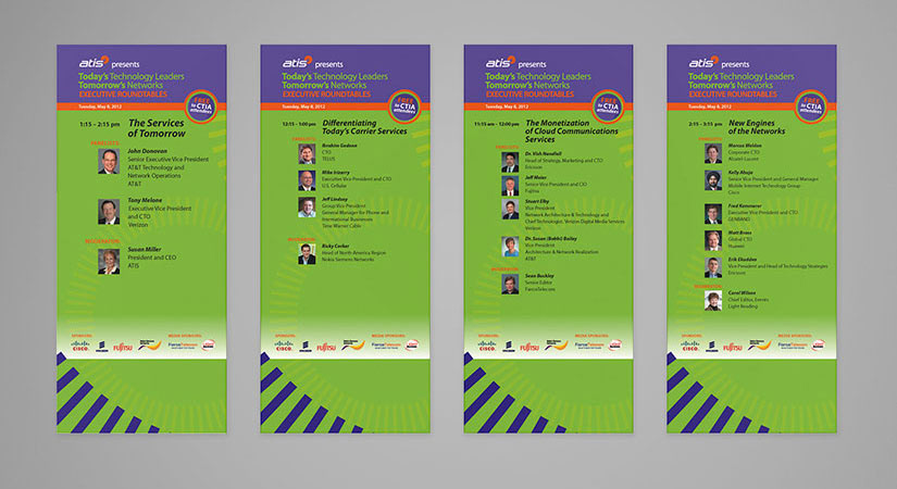 Individual banner up design panels used for a technology conference
