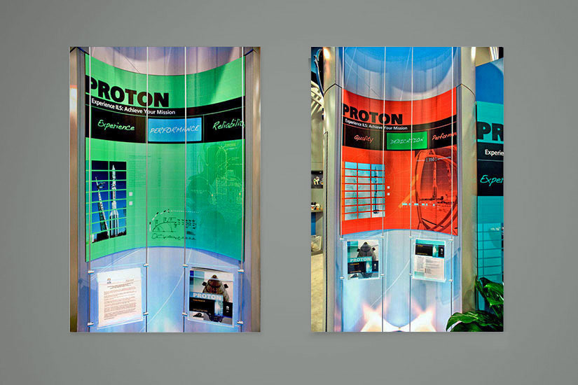 Another set of different photo views of exhibit panels used at a satellite conference by rocket launch management organization