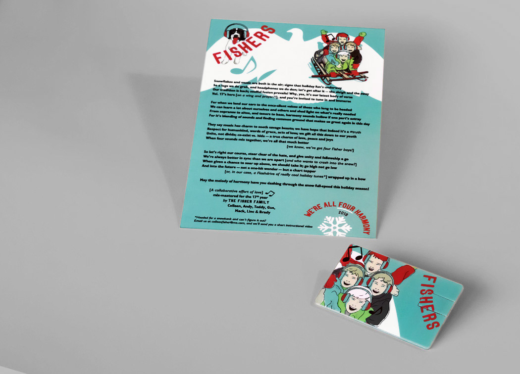 Picture of front of music holiday mailer postcard and USB music card