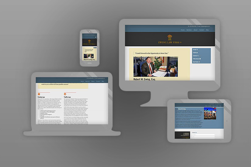 Collage of images of technology screens that showcase the responsive website