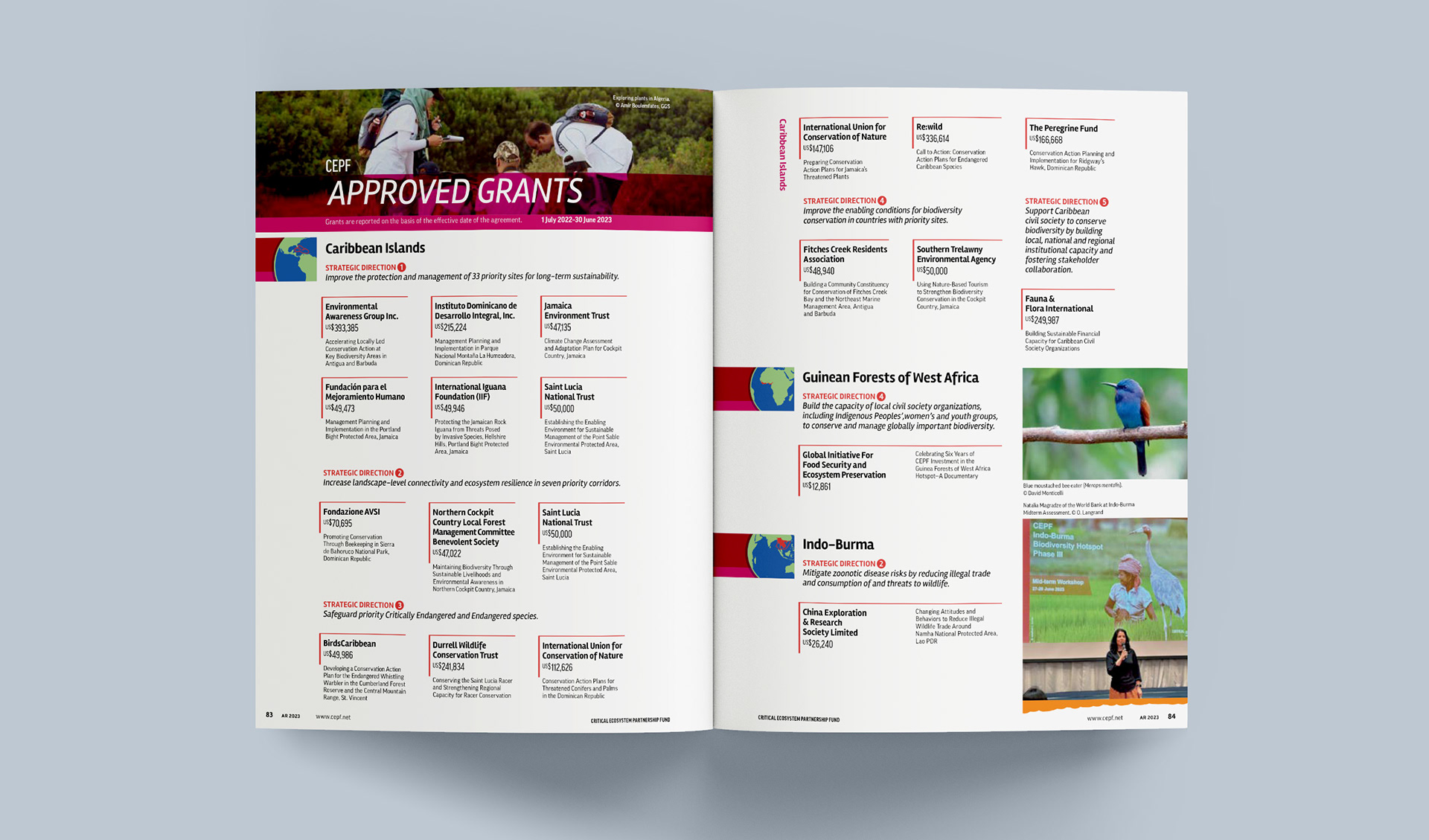 Approved grants opening spread listing all the investments around the world
