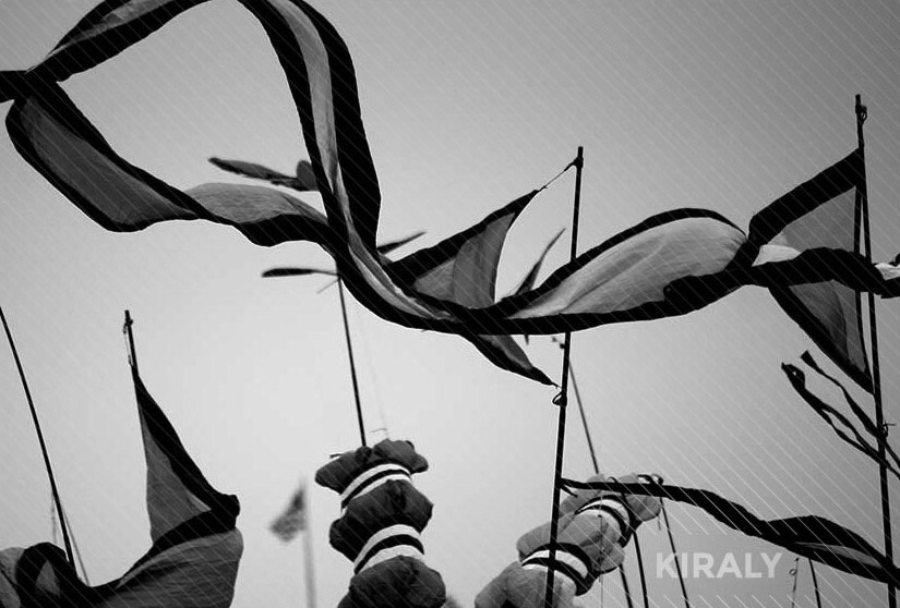 Assortment of flags moving with the wind