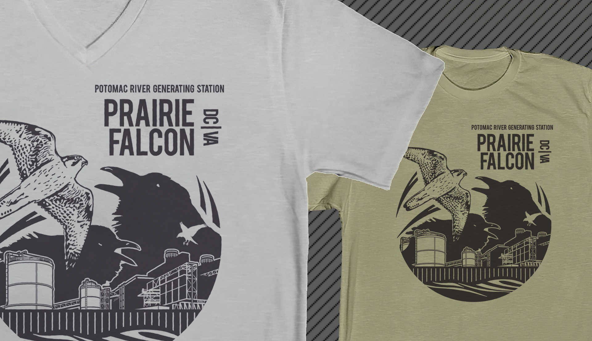 Photos of t-shirts with falcon art printed on them