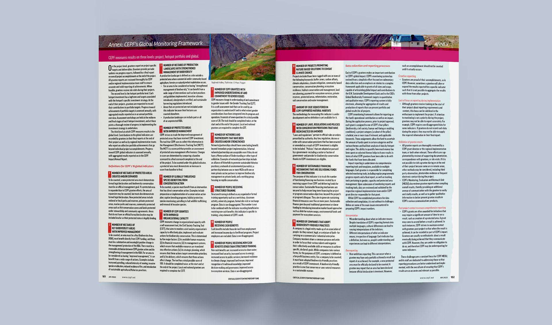 Last spread to the report which is an annex of the global monitoring framework