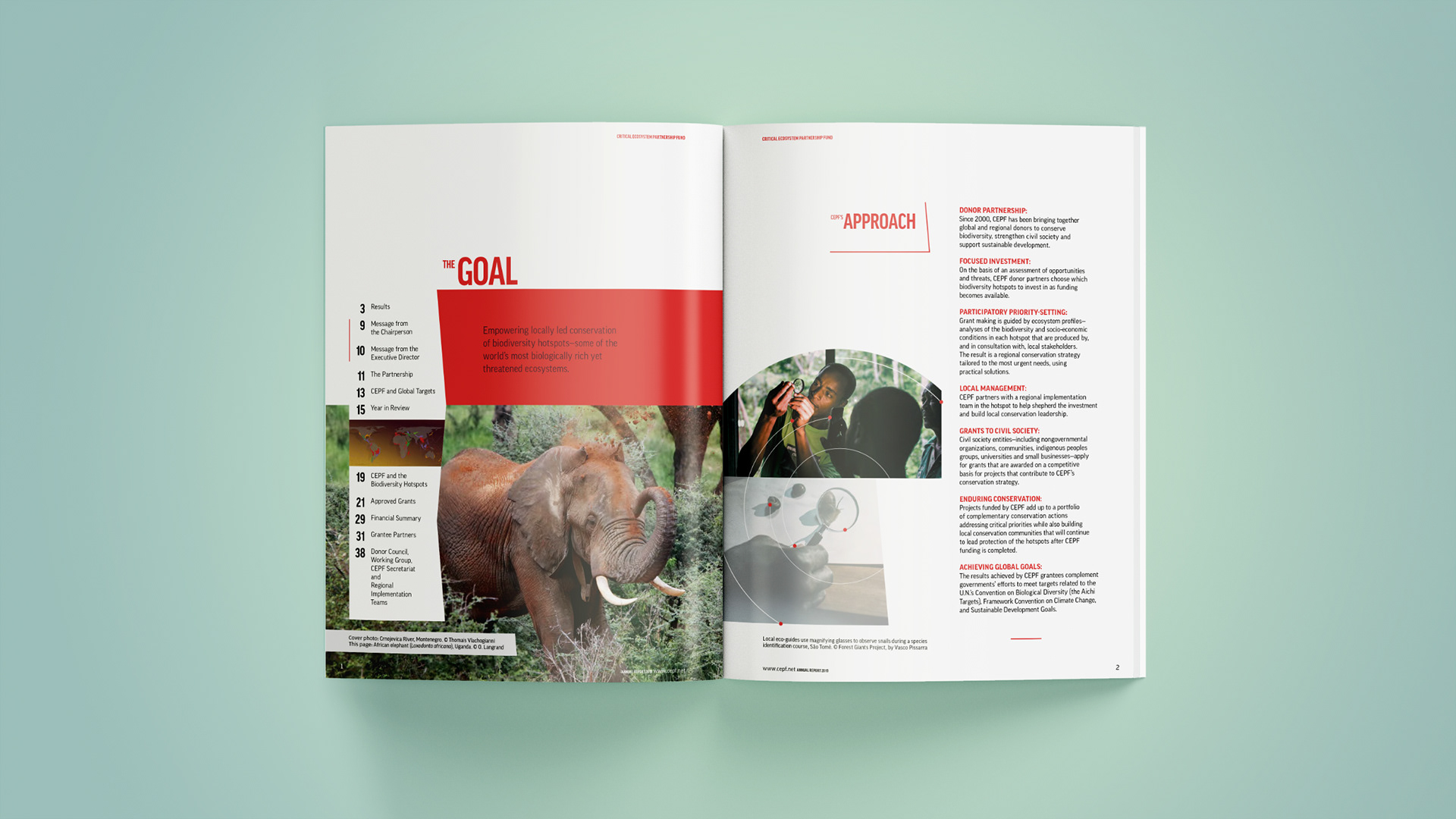 Table of contents, The Goal, and The Approach content spread