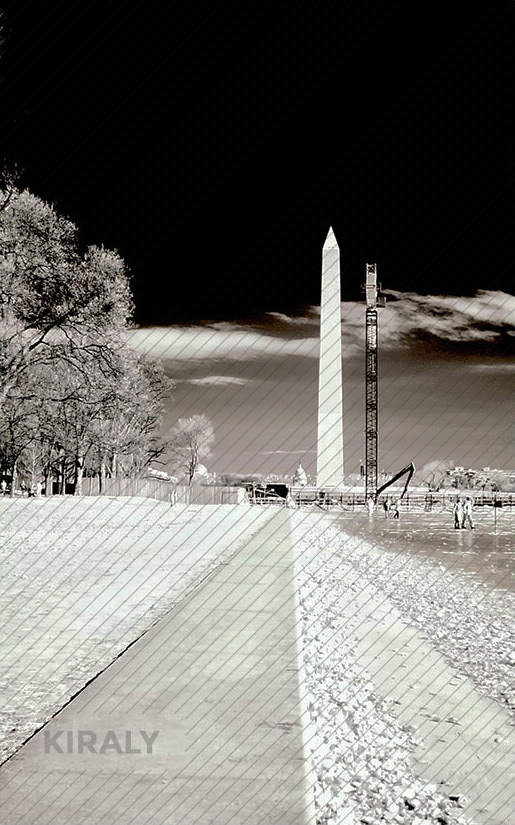 Infrared photo of Washington Monument while undergoing some maintenance