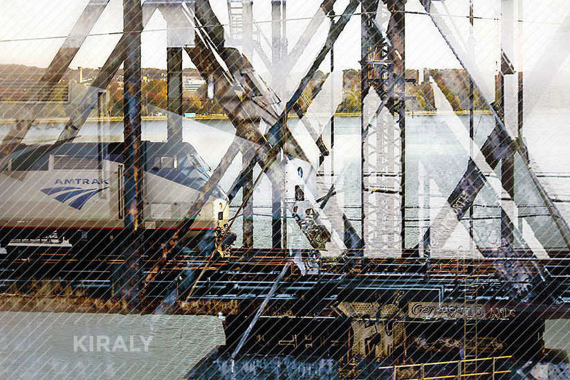 Train crossing old bridge