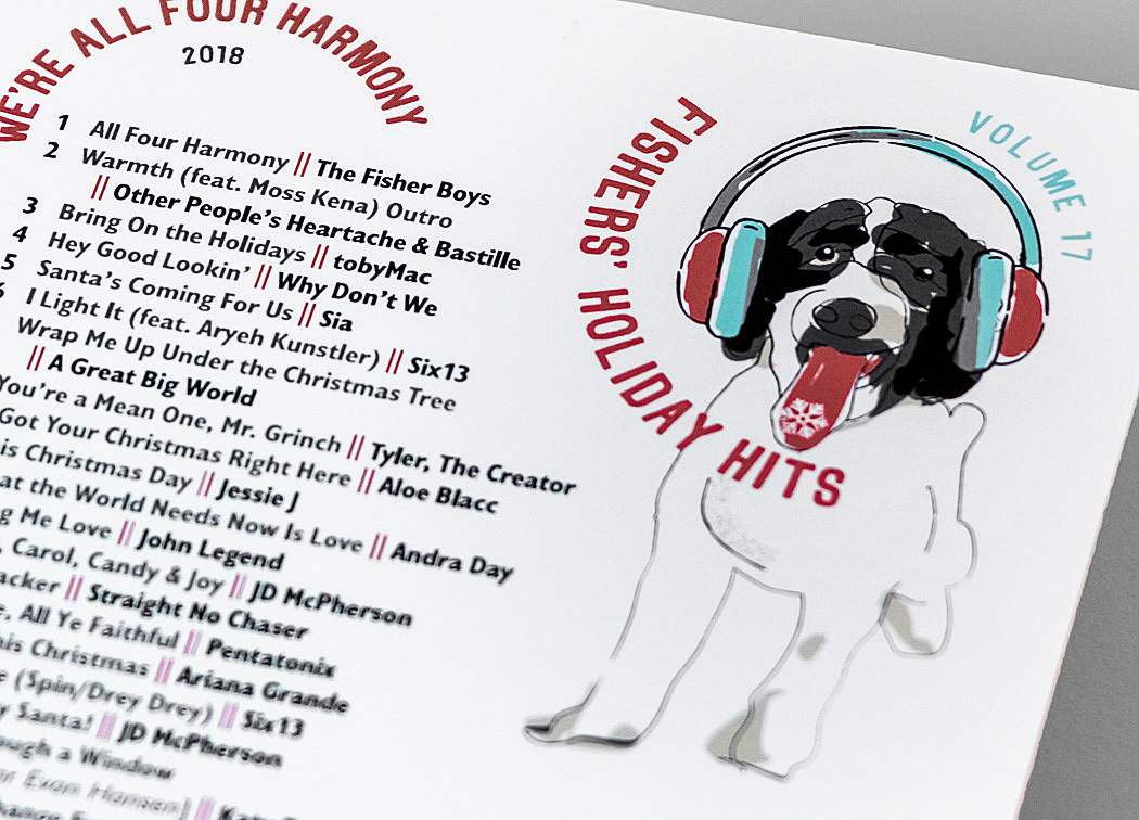 Enlarged view of illustration on card depicting family dog