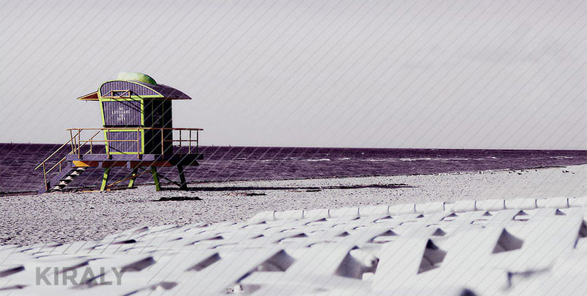 Life guard station composition on empty beach