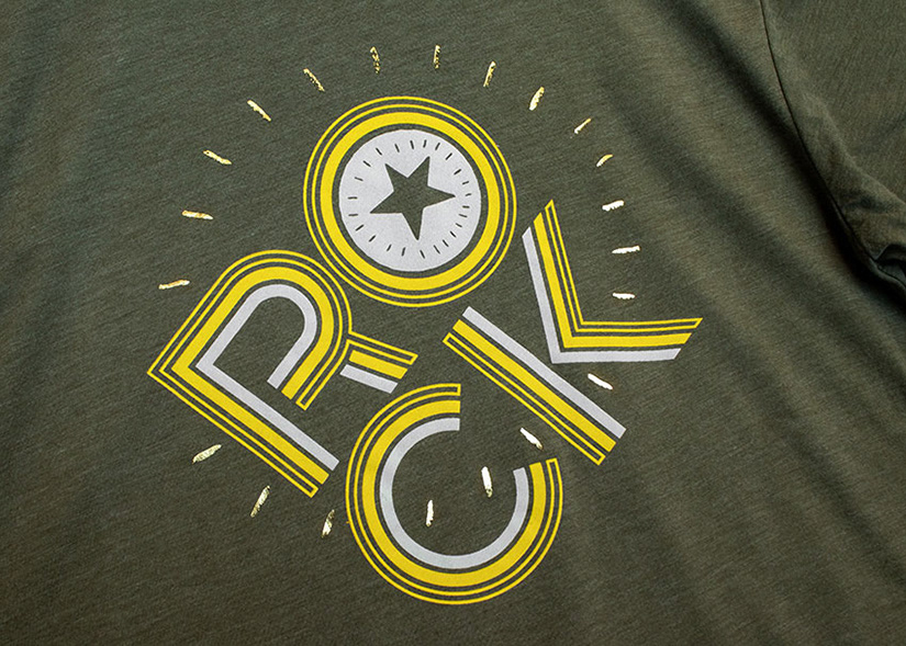 Team Rockstar diagonal themed fundraiser event shirt zoomed in