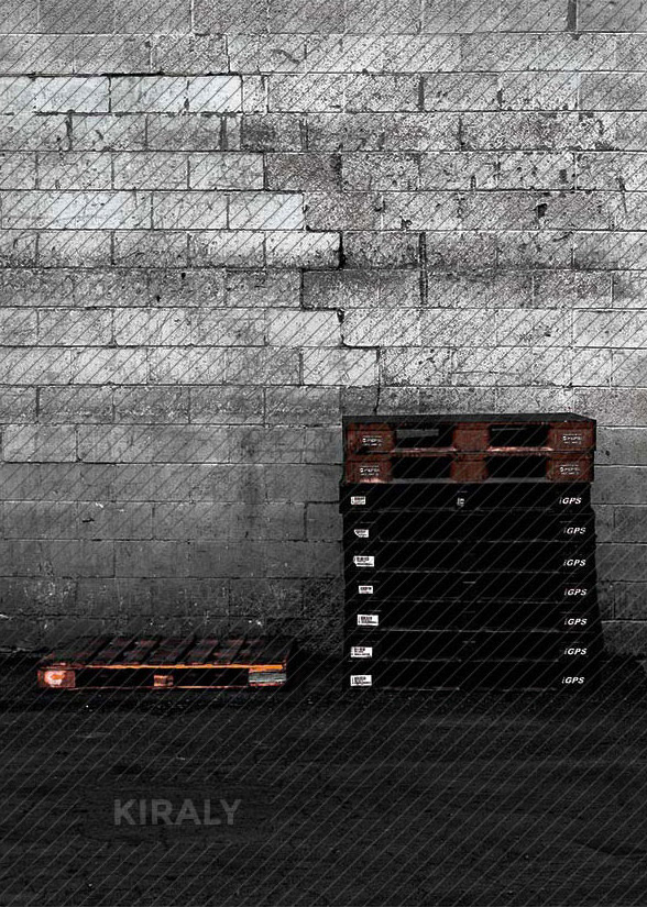 Photo of two groups of forklift palettes side-by-side whereas one column of stacking has one palette and the other has nine