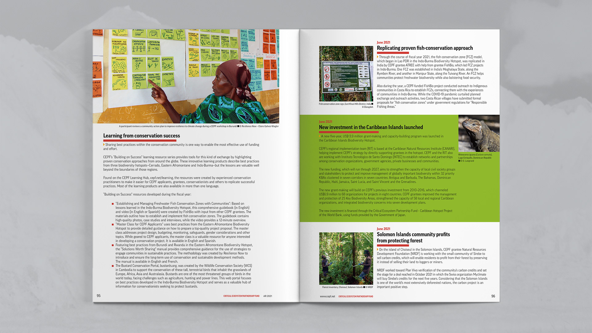 Year In Review, third spread, with articles through June 2021