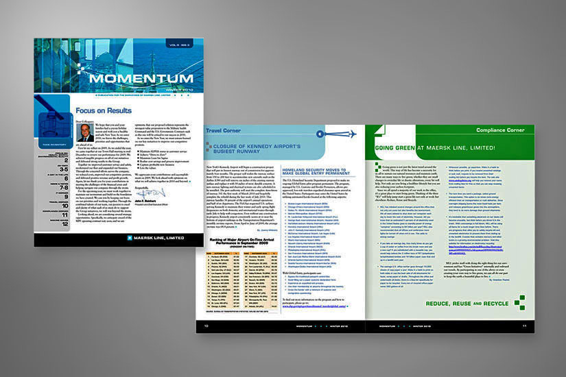 Example of another issue of newsletter showing cover and an interior spread