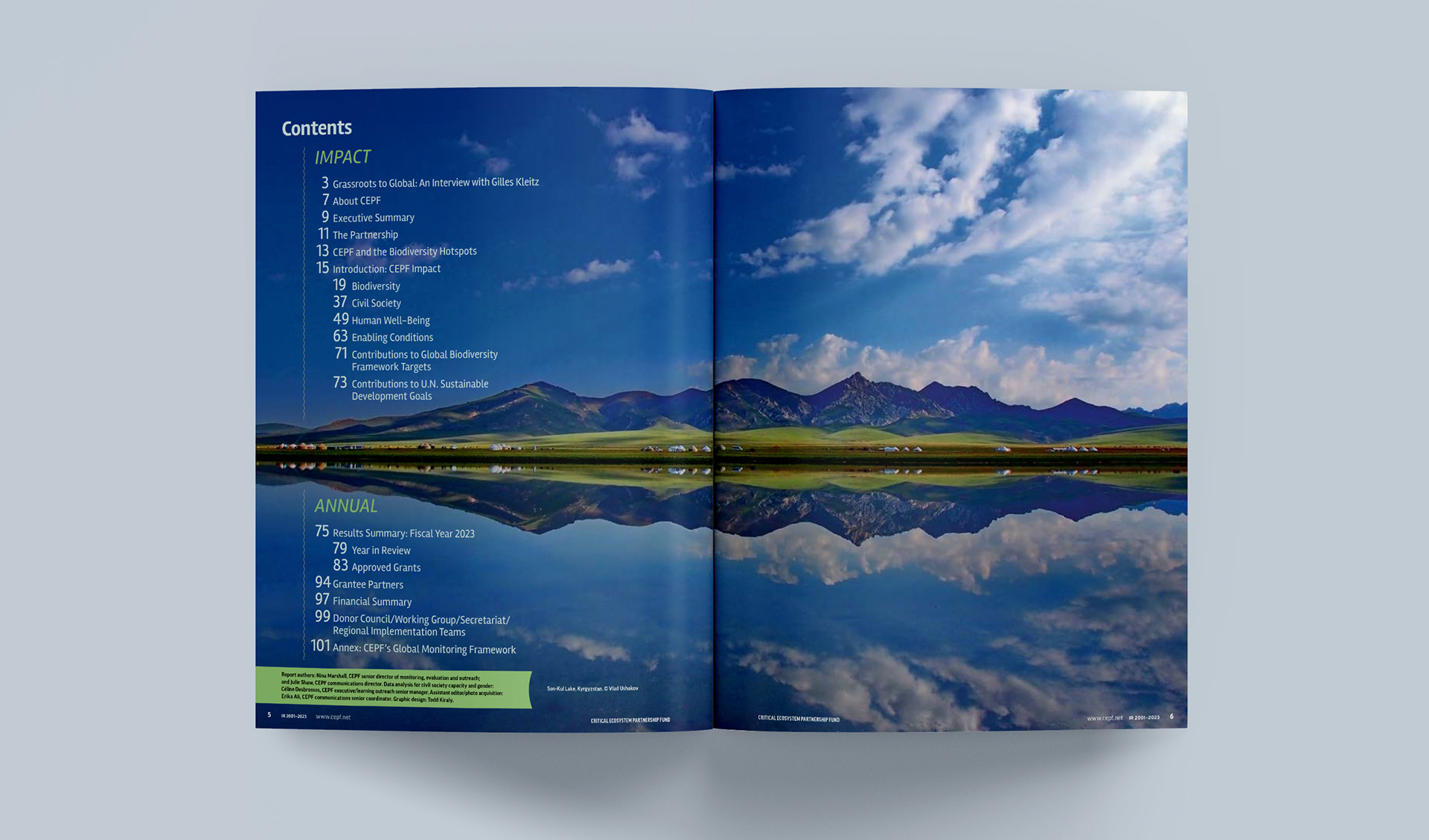 TOC featuring a backdrop photo of Son-Kul Lake, Kyrgyzstan.