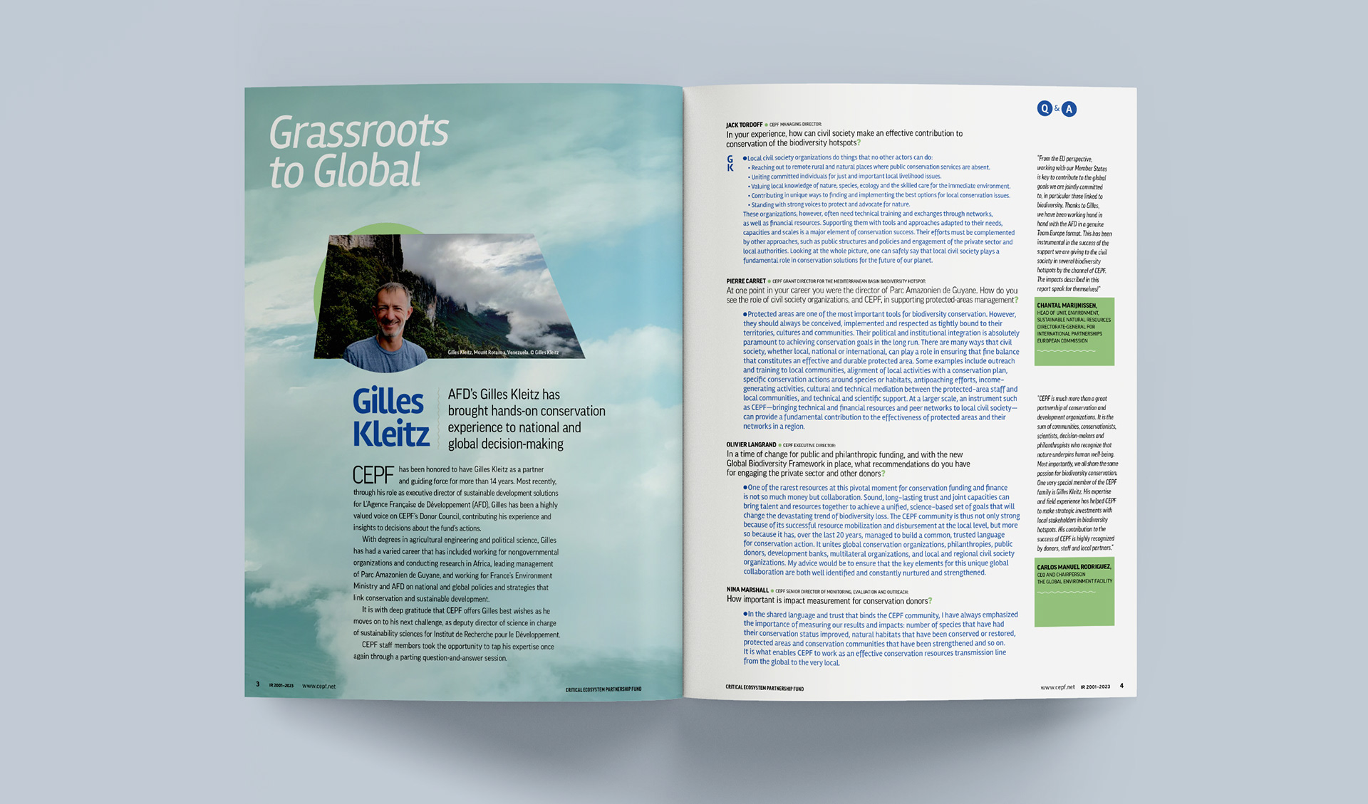 Spread featuring a question and answer format for interview conducted with a long term conservation partner