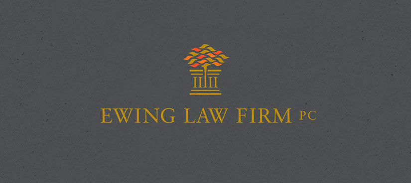 Law firm logo that depicts a five column court building with a tree forming from the middle column