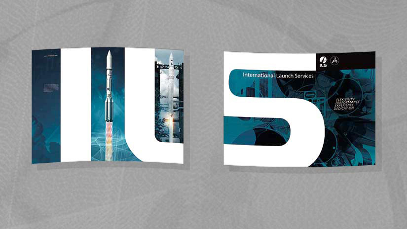 Front side designs of two side-by-side booth panels used by a rocket launch management company