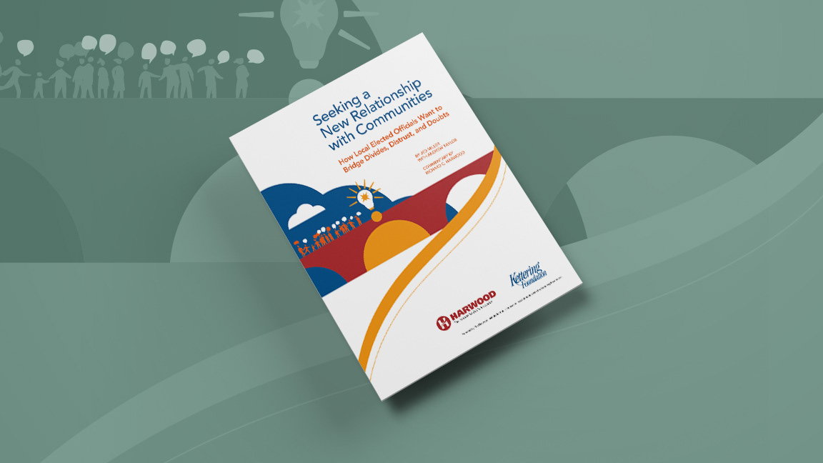 Illustrated cover depicting a stylized bridge connecting people with an elected official