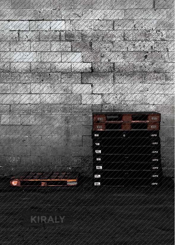 Photo of two groups of forklift palettes side-by-side whereas one column of stacking has one palette and the other has nine