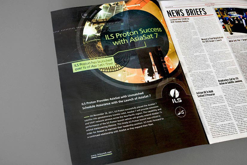 Advertising promoting benefits of rocket launch vehicle