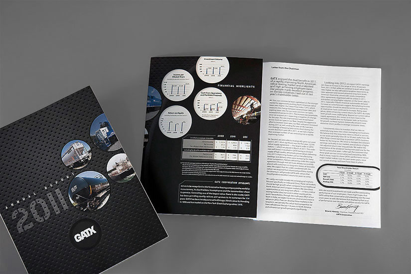 Inside spread of annual report showing statistical informaton