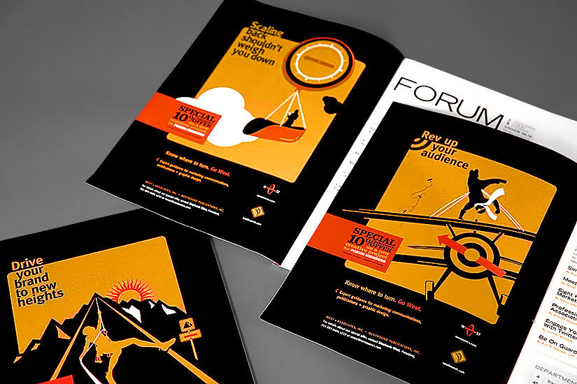 Enlarged view of graphics from advertising promoting design firm's publication design talents
