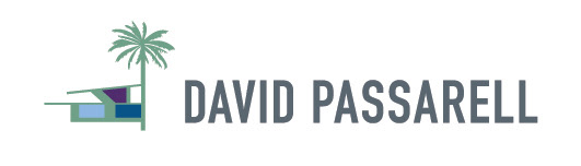 Logo split up featuring second realtor's name and the mid century modern abstract home and palm tree logo mark