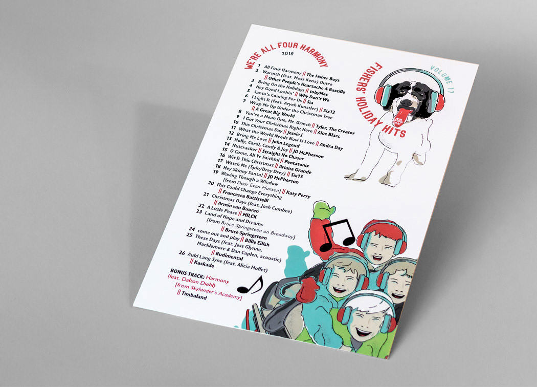 Picture of back of postcard listing songs that appear on USB music card