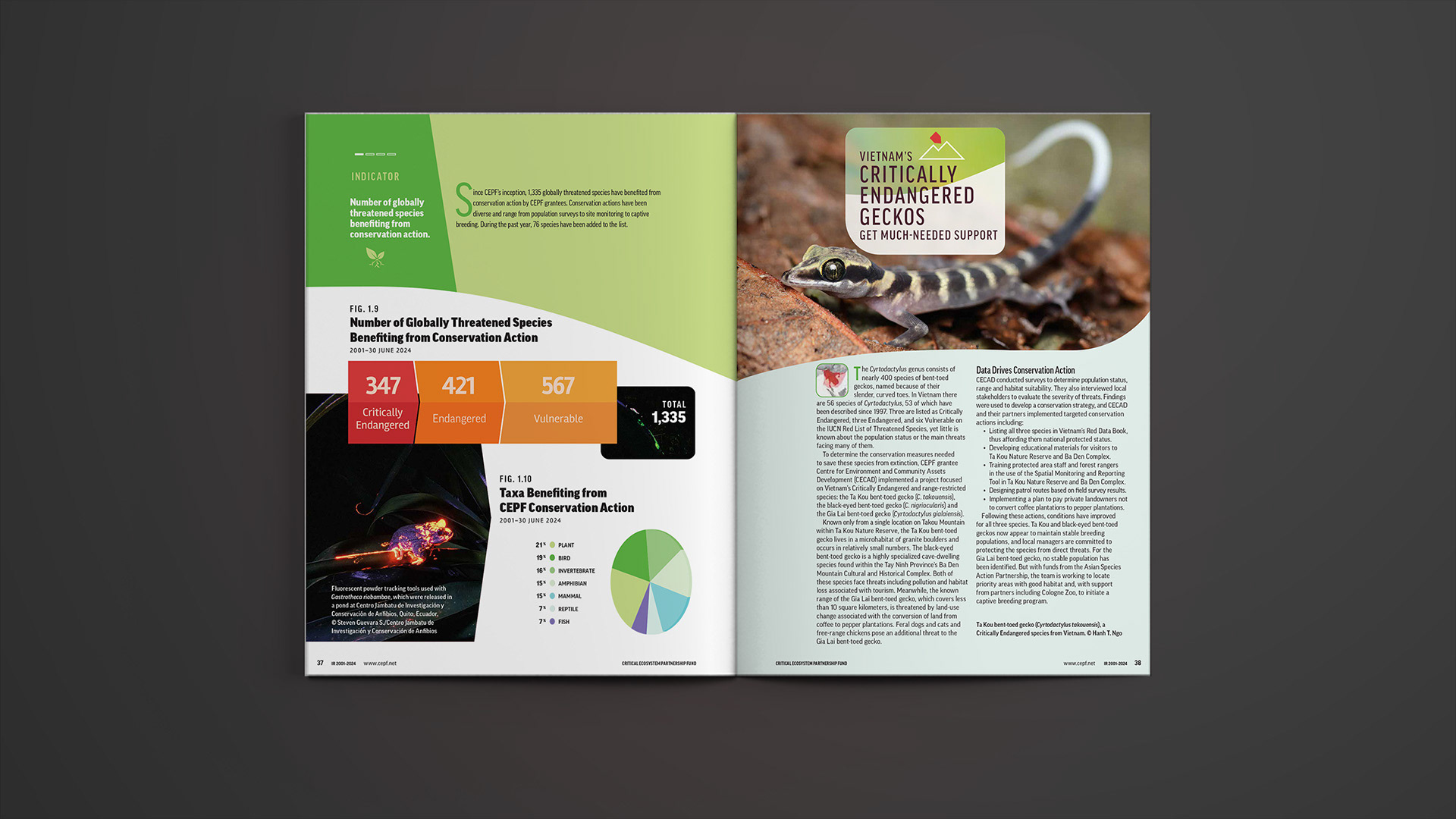Another spread with charts and a supporting story