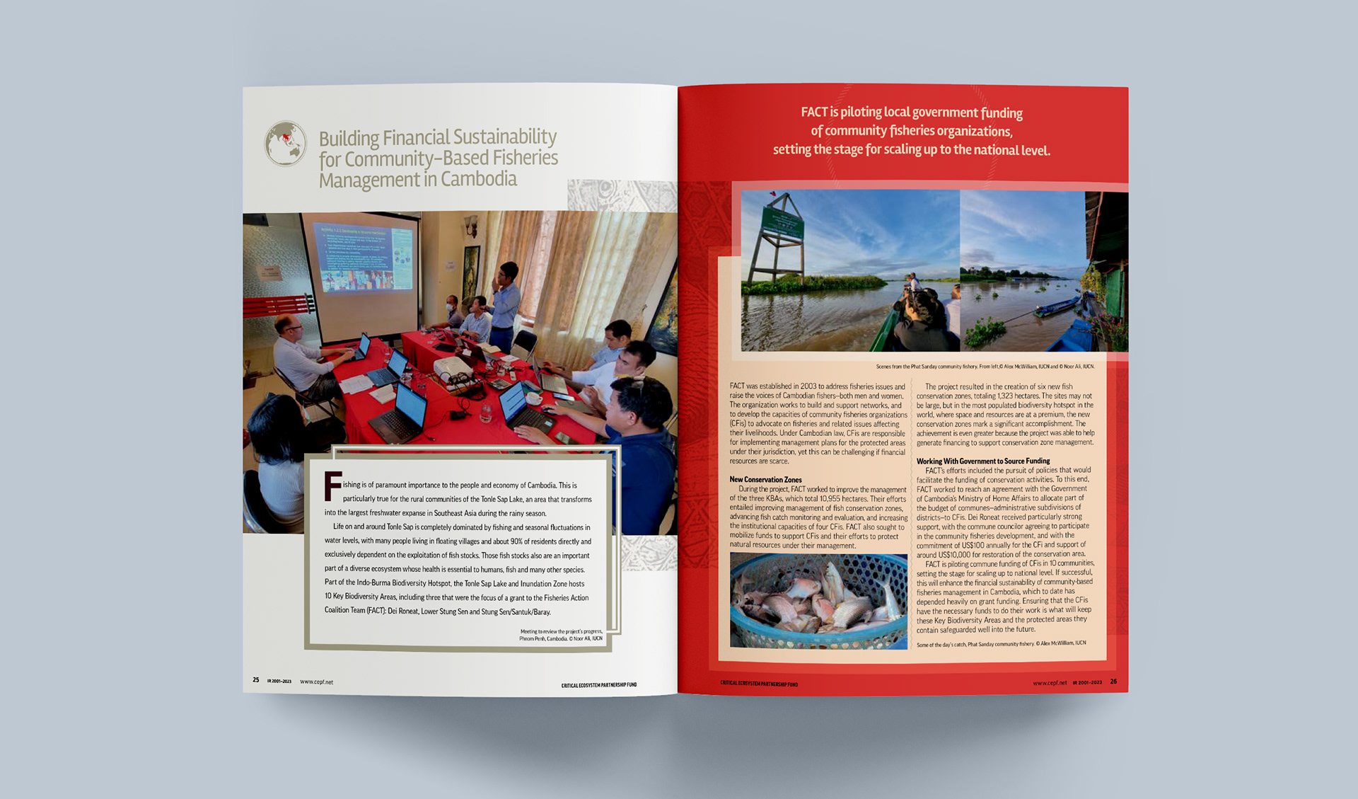Story spread discussing community-based fisheries in Cambodia