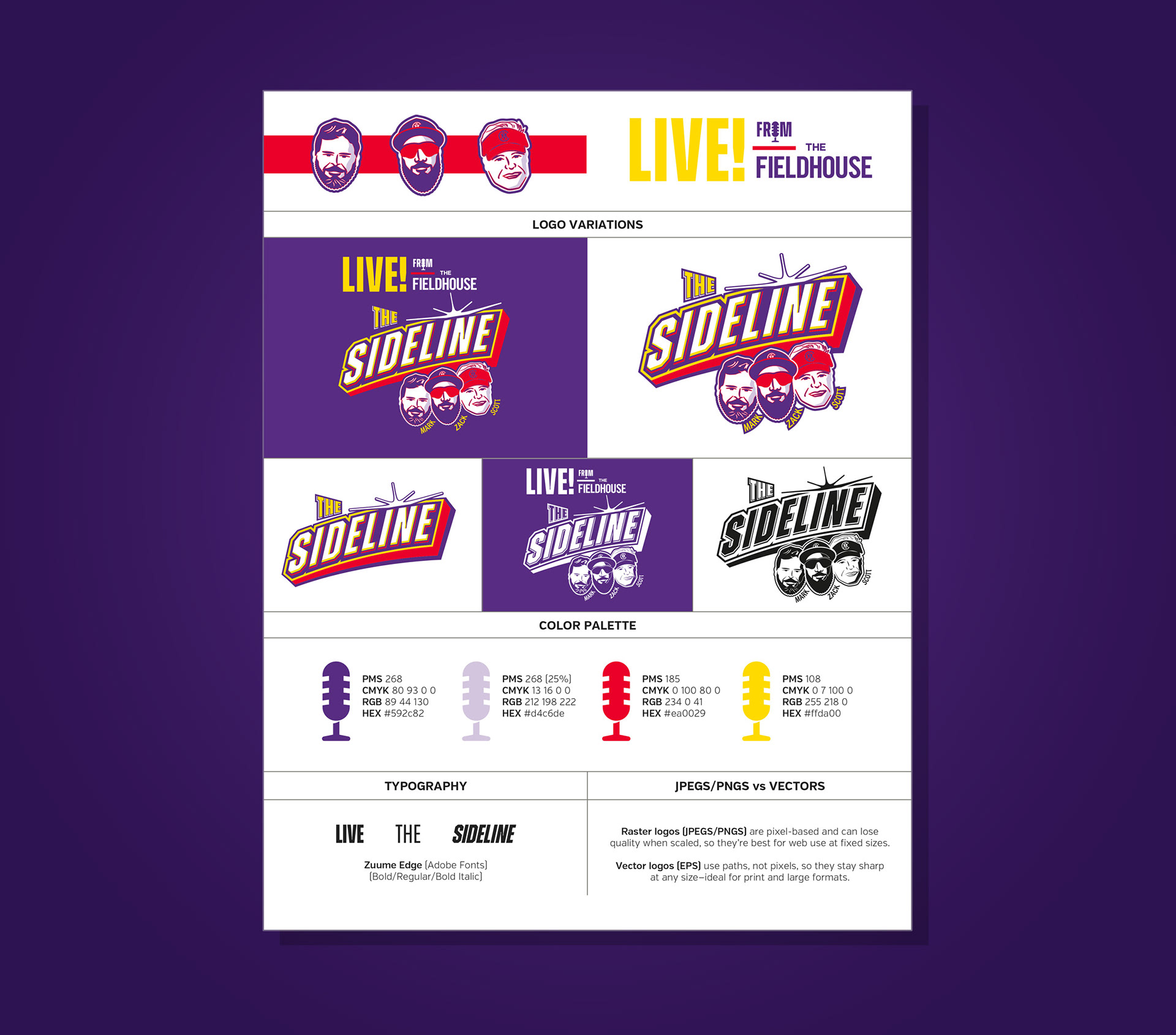 The Sideline podcast one-pager logo guide