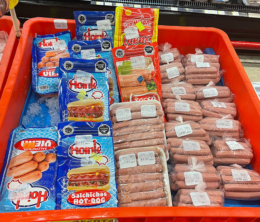 In any supermartket we went to, they offered a plethora of hot dog options.