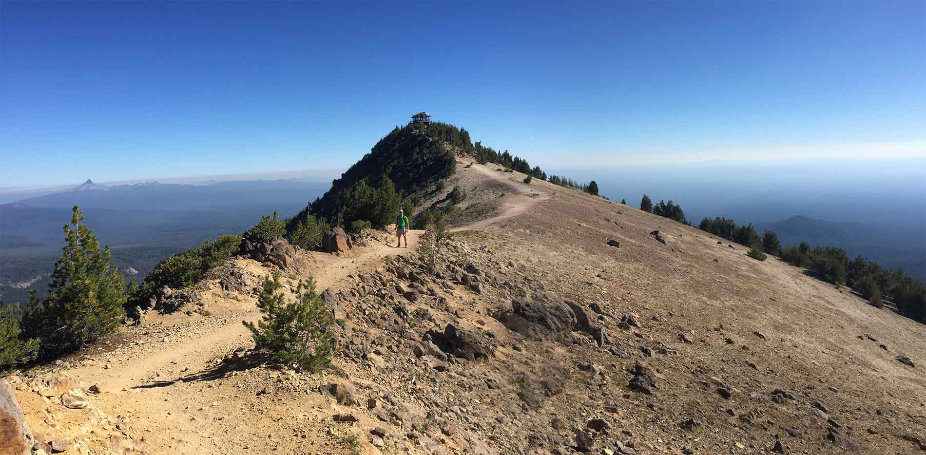 There’s Jamie almost at the Mt. Scott lookout cabin. In the distance you can see Mt. Bailey (?), and the smoke from the fire in the north.