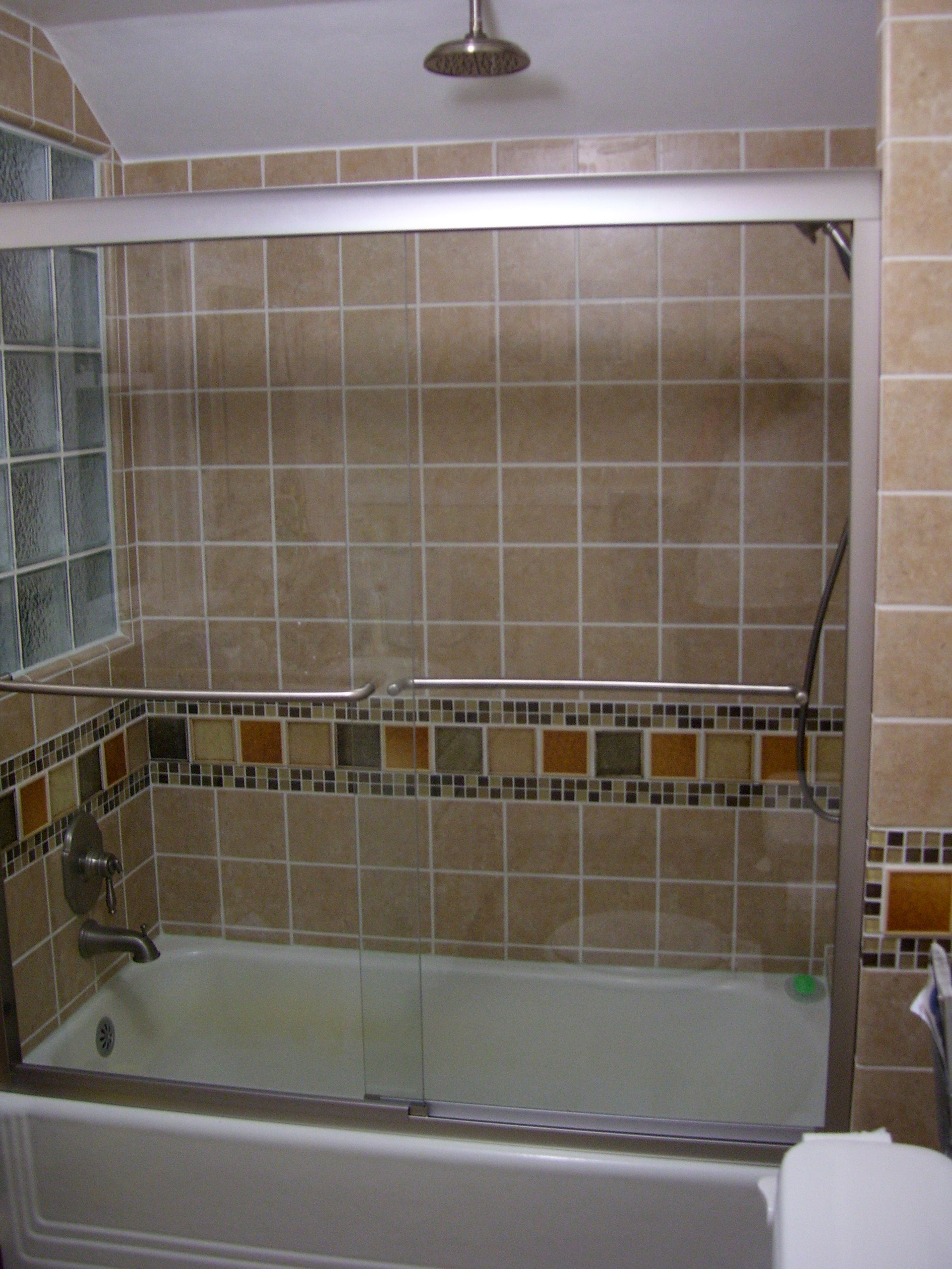 Ceiling and side shower heads. We can now shower upstairs!