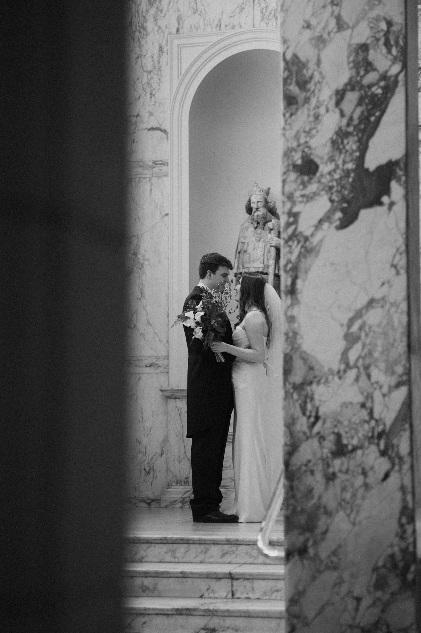 An intimate moment between the bride and groom. Cheslea,  London
