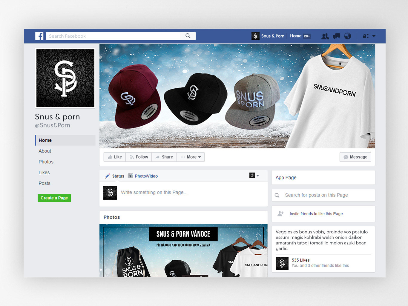 Facebookový profil - Snus & Porn