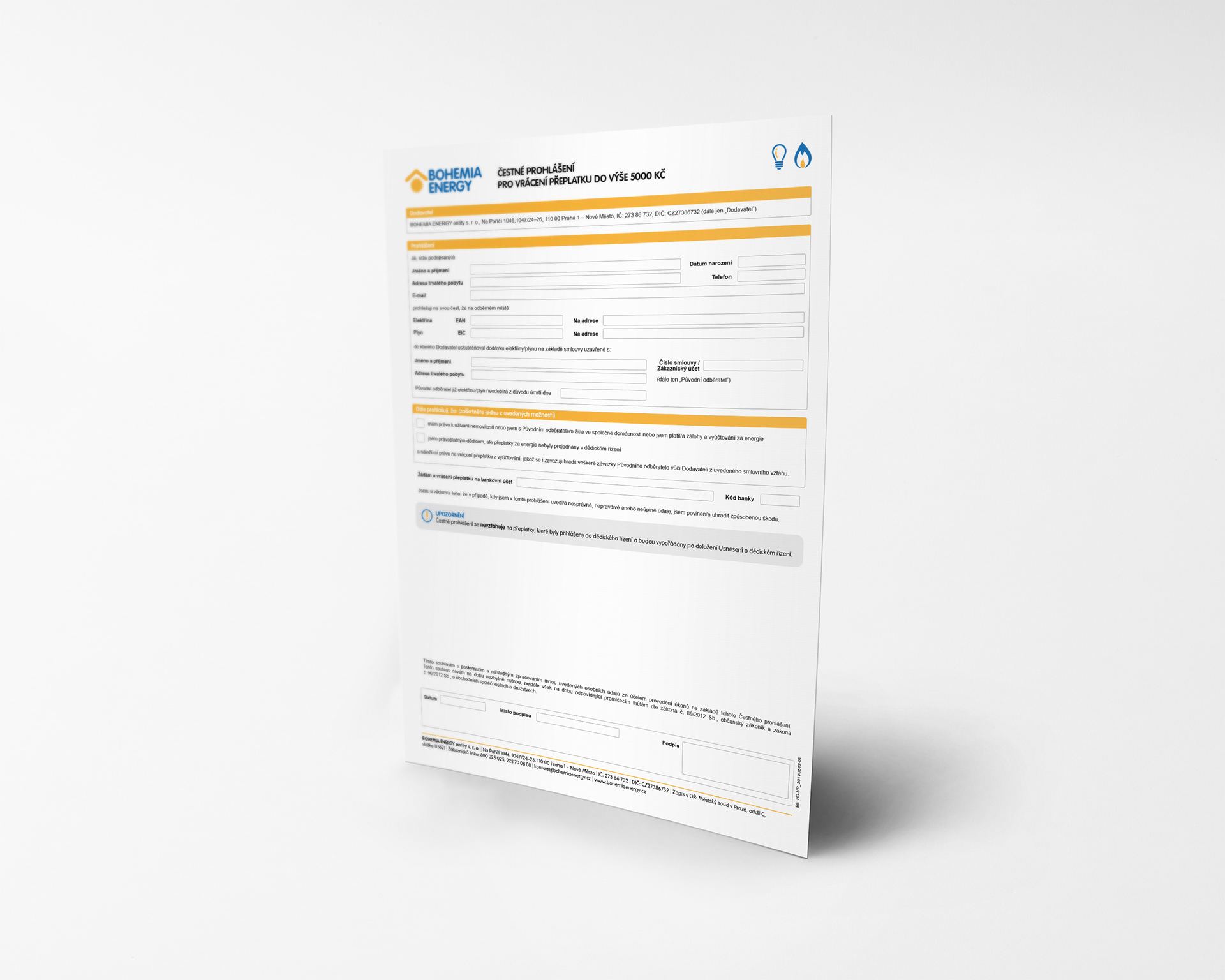 Interaktivní formulář - Bohemia Energy