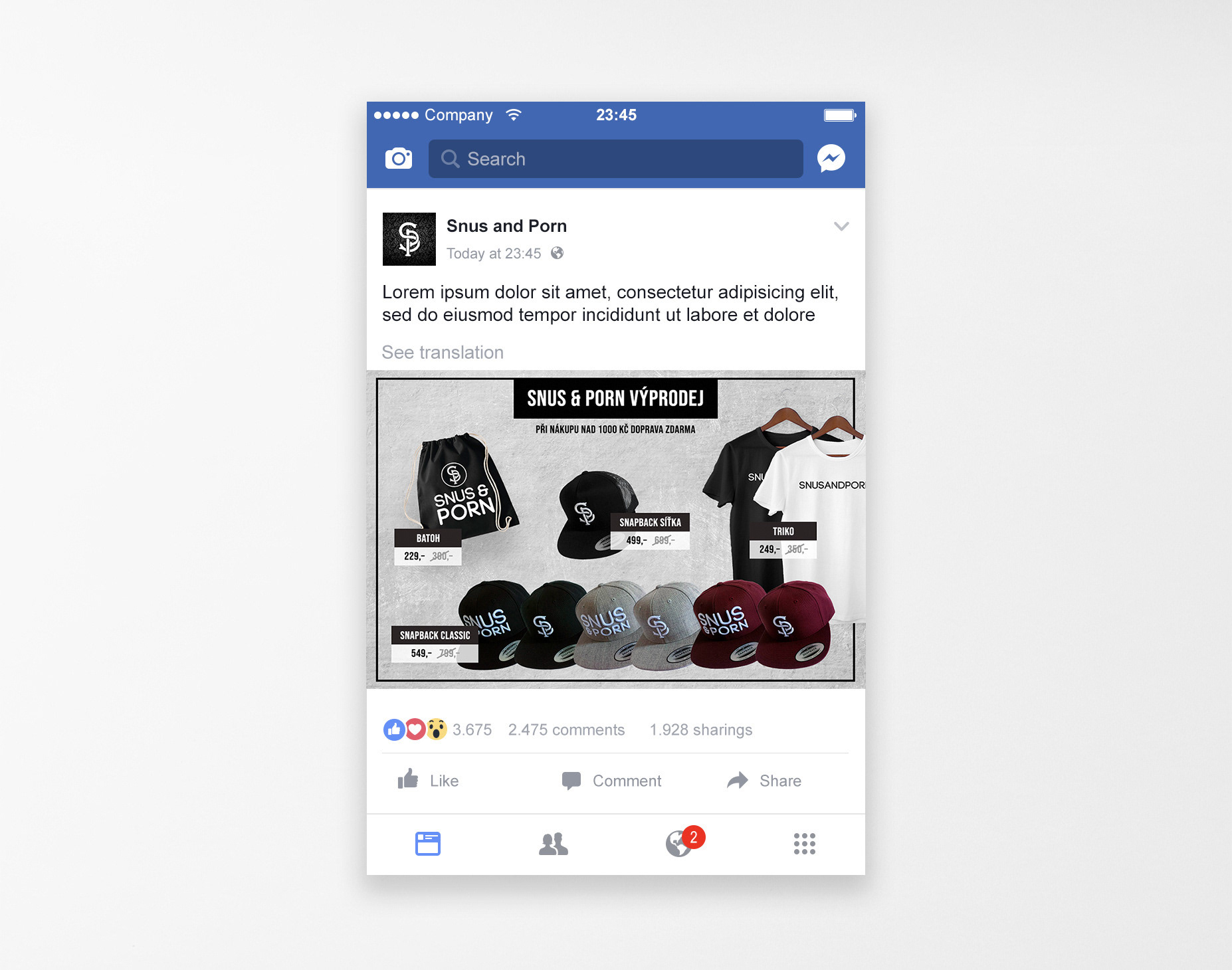 Facebookový příspěvek - Snus & Porn_v4