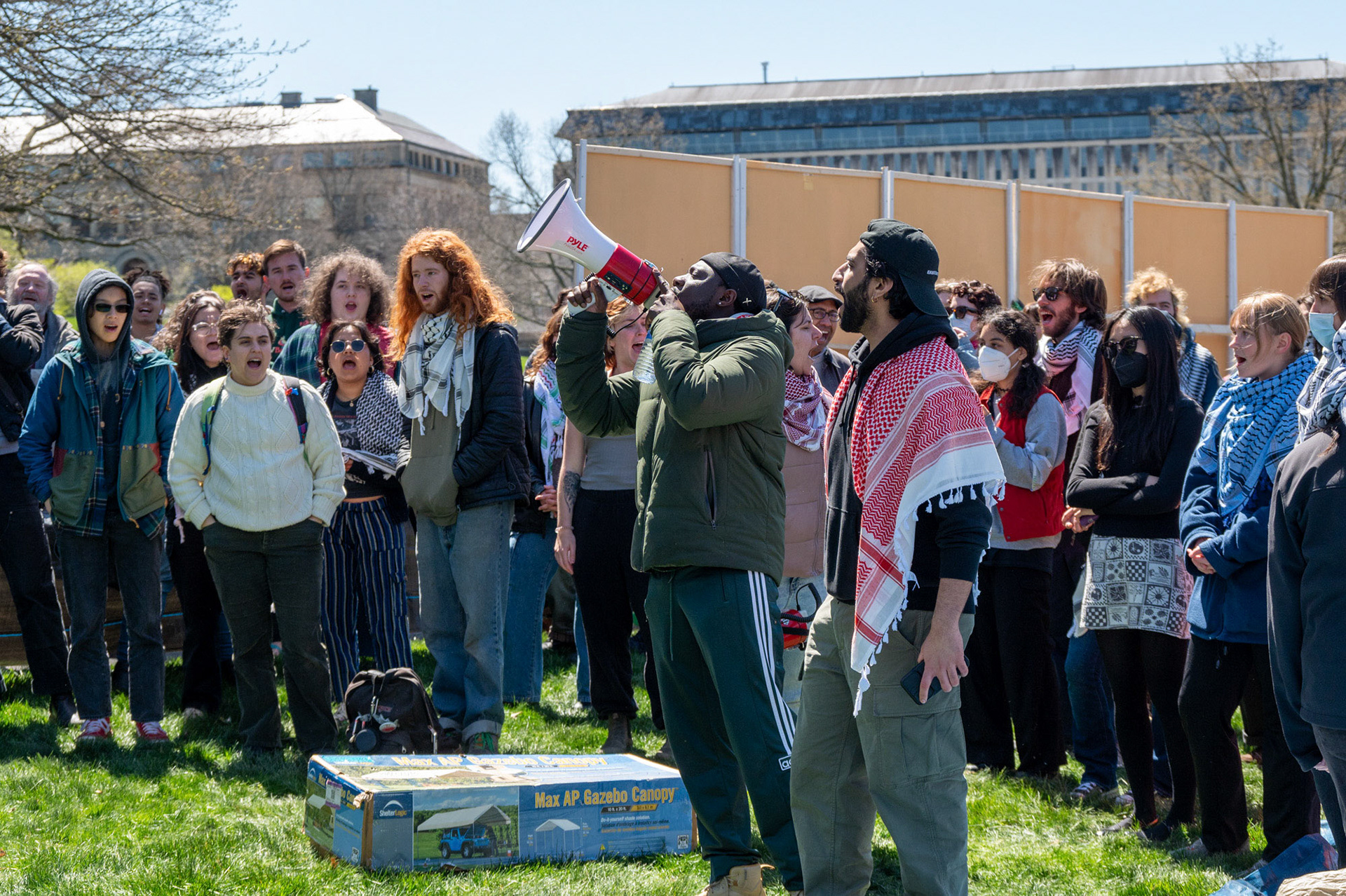 The CML Encampment on the Arts Quad, April 25th, 2024. (Ming DeMers/Senior Photo)
