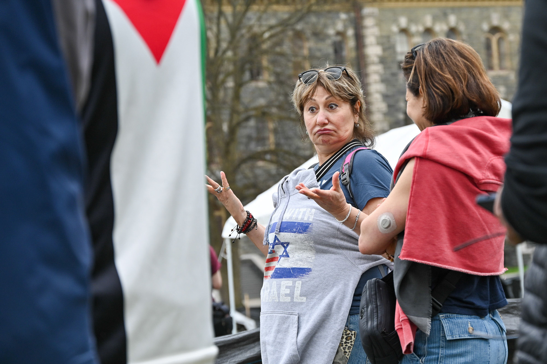 A counter protestors at a Rally at the CML Liberated Zone Encampment on the Arts Quad, April 28th, 2024. (Ming DeMers/Sun Senior Photo)