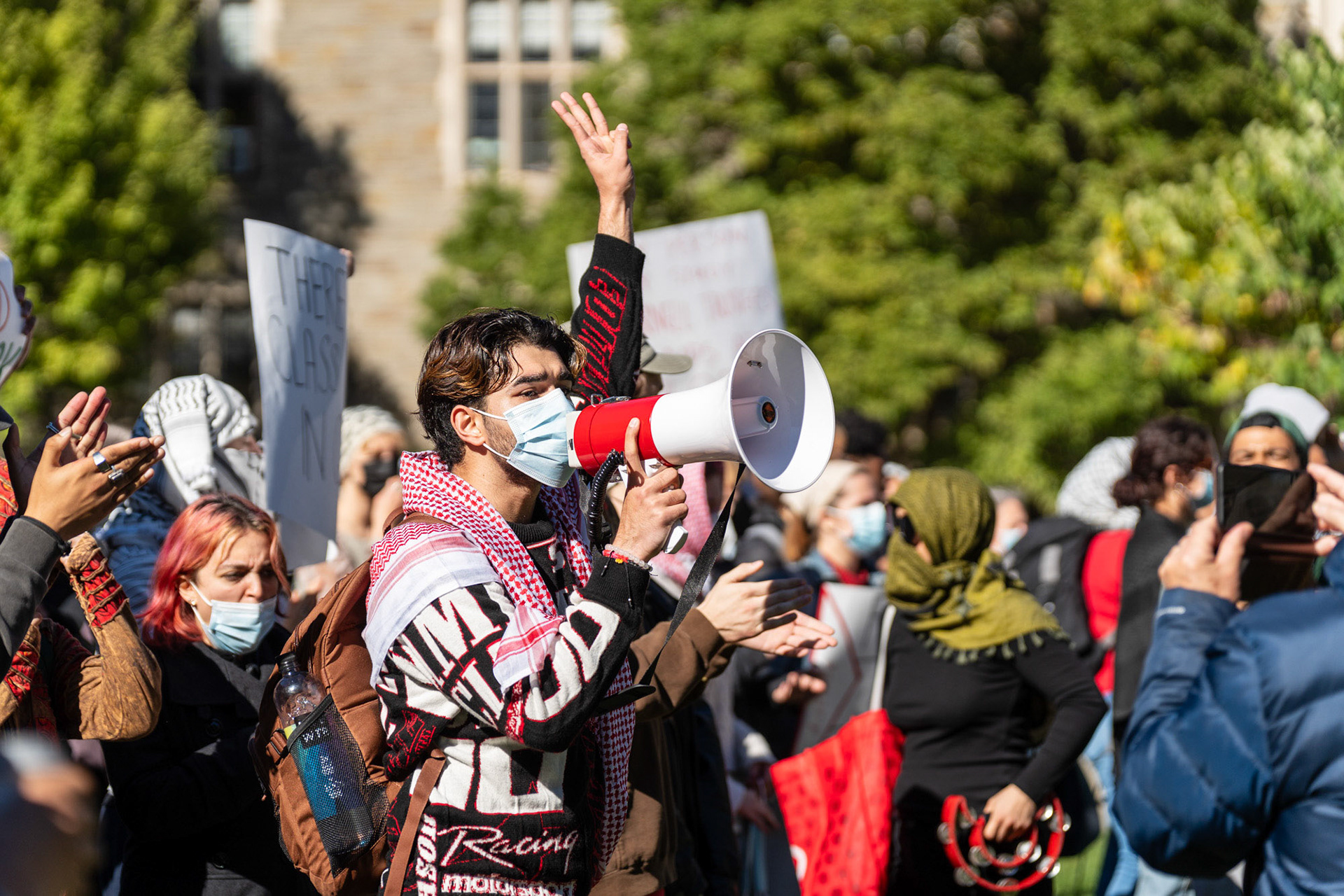 Hasham Khan '27 speaks at the CML Rally Walkout of the Board of Trustees Meeting at the Law School, Myron Taylor Hall Courtyard, Oct 18, 2024. (Ming DeMers/Sun Photography Editor)